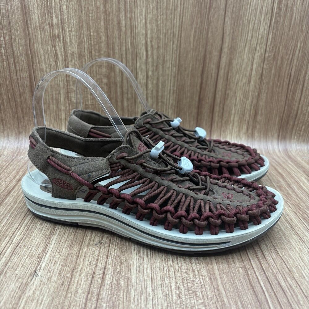 Keen‎ Uneek Khaki Brown Red Paracord Bungee Sandals Mens Size US 7 Womens 8.5